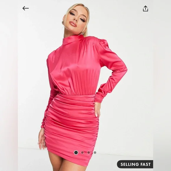 Rare London Dresses Rare London Satin High Neck Mini Dress In